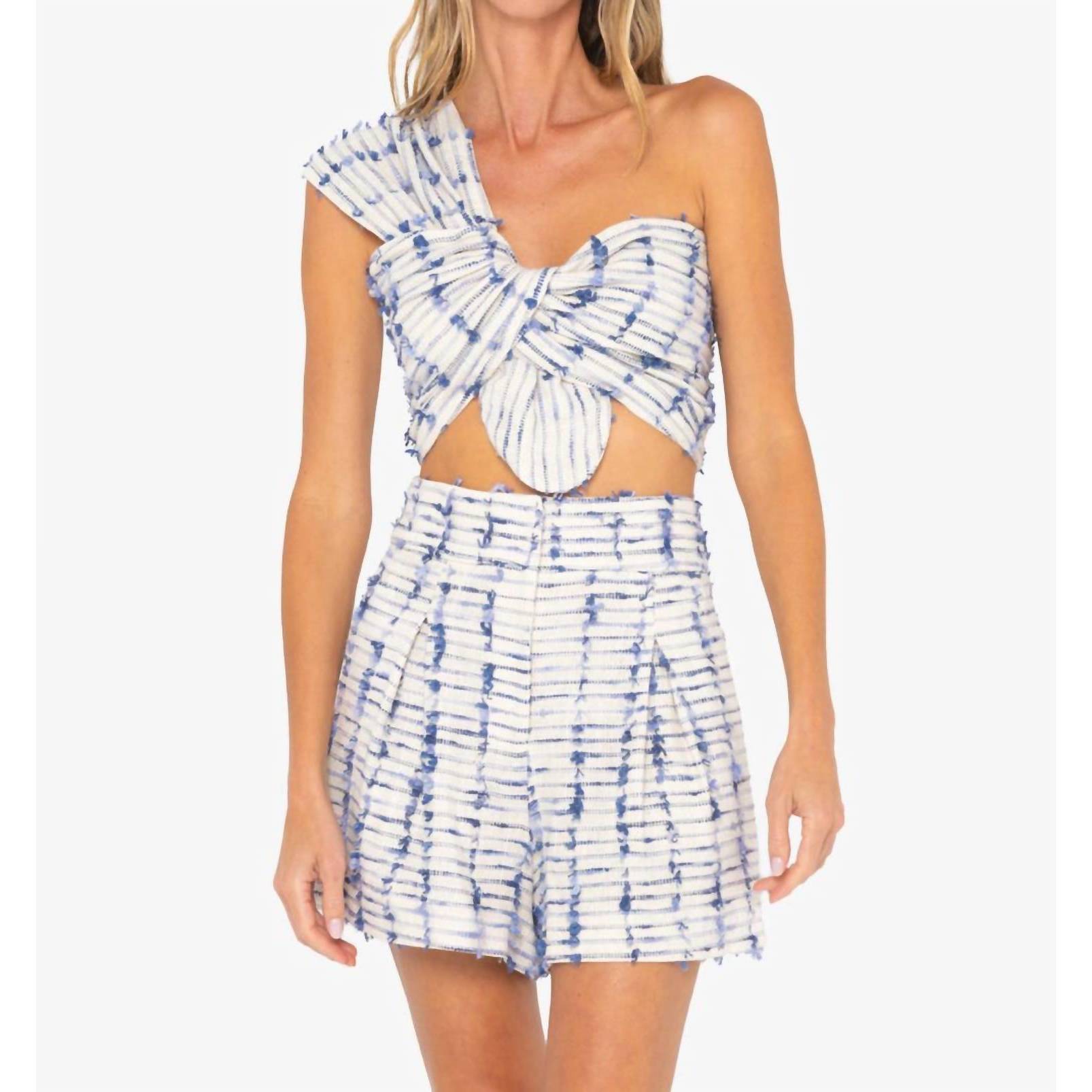 New Jbq Sol One Shoulder Top In Blue Oatmeal